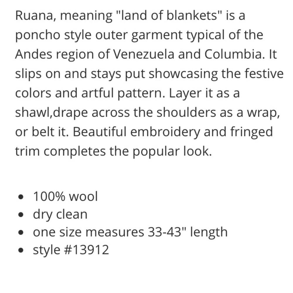 Anu Ariana Wool Brown Embroidered Poncho Cape Shawl One Size - Picture 9 of 9